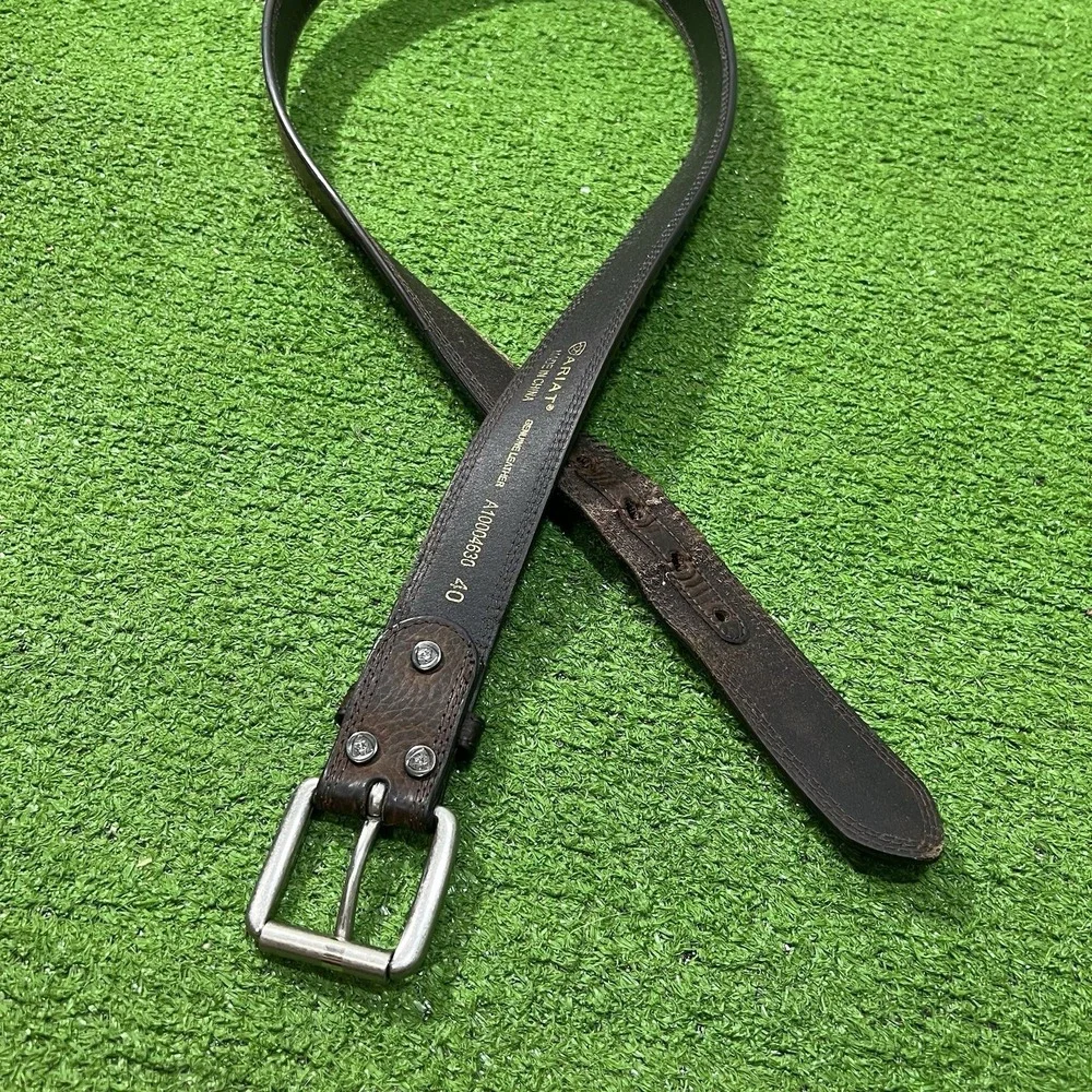Ariat Mens Work Belt SZ 40 Triple Stitch Heavy Duty Roller Buckle Leather Belt